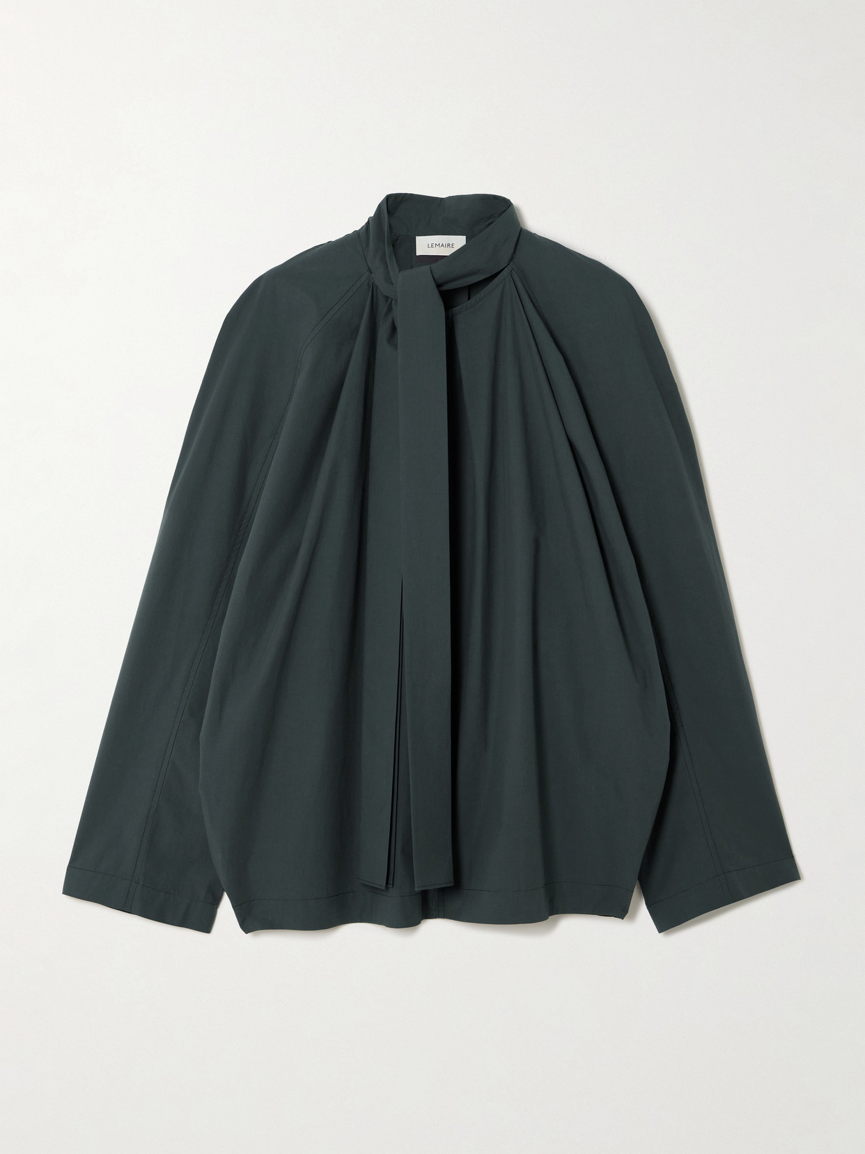 LEMAIRE - Ascot Scarf-effect Pleated Washed Cotton-poplin Blouse - Charcoal