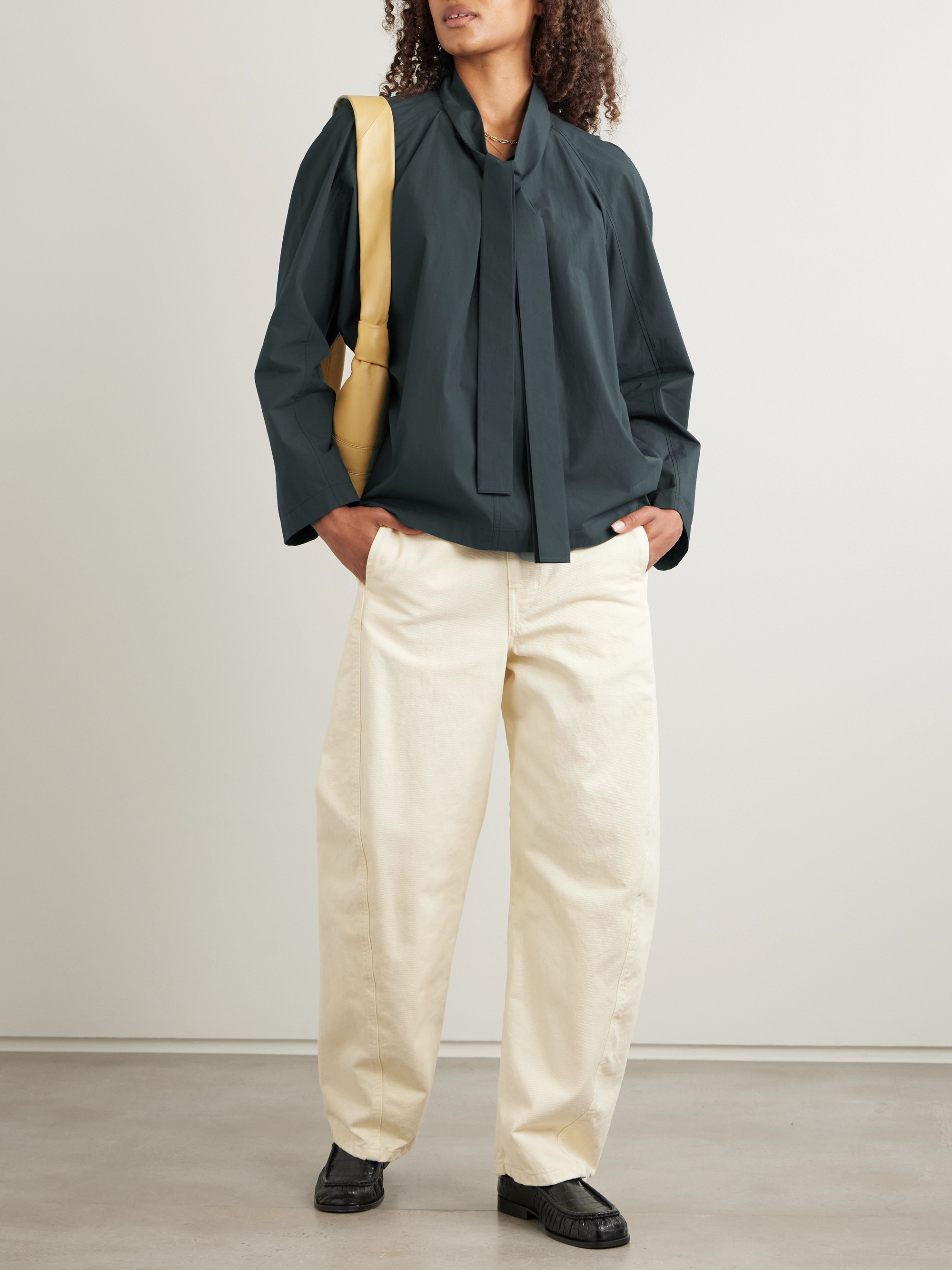 Lemaire - Ascot scarf-effect pleated washed cotton-poplin blouse | Plush, image size:2000x2667