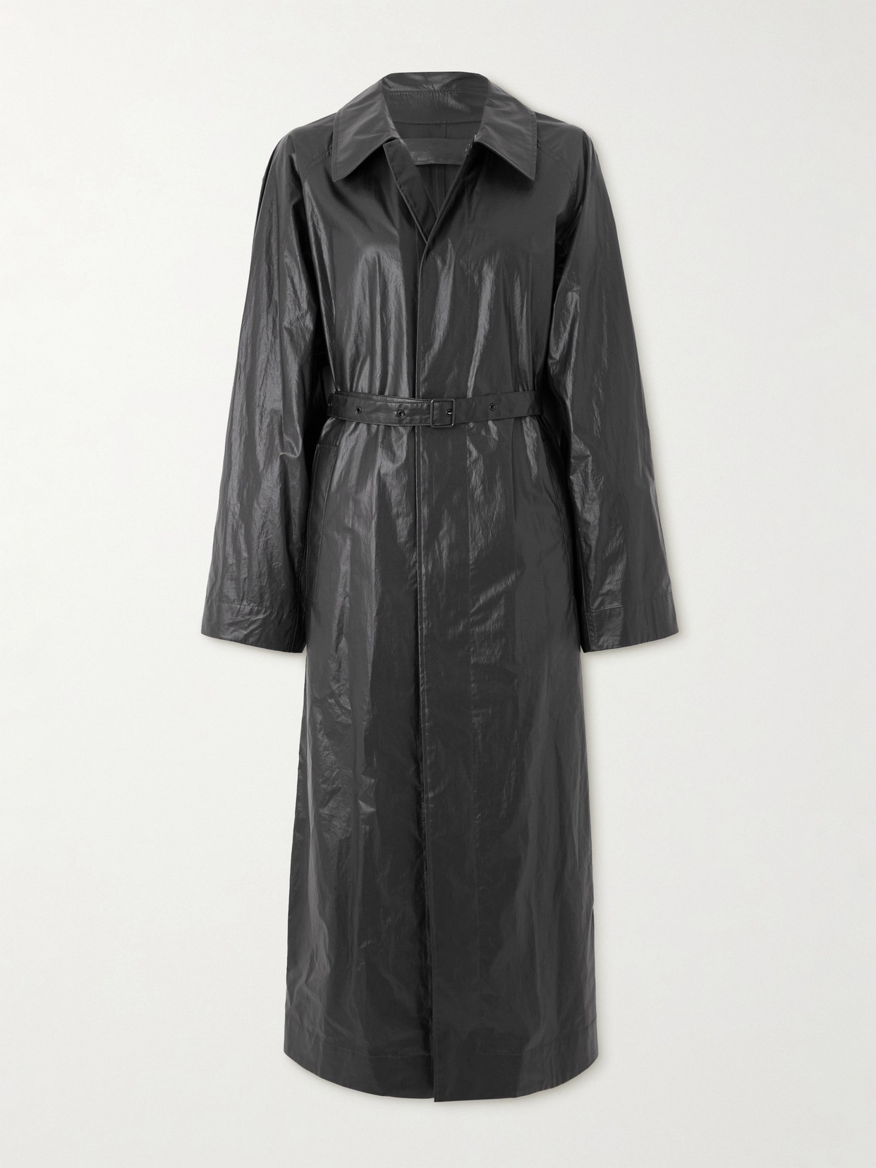 Lemaire Belted Coated-organic Cotton Trench Coat In Black