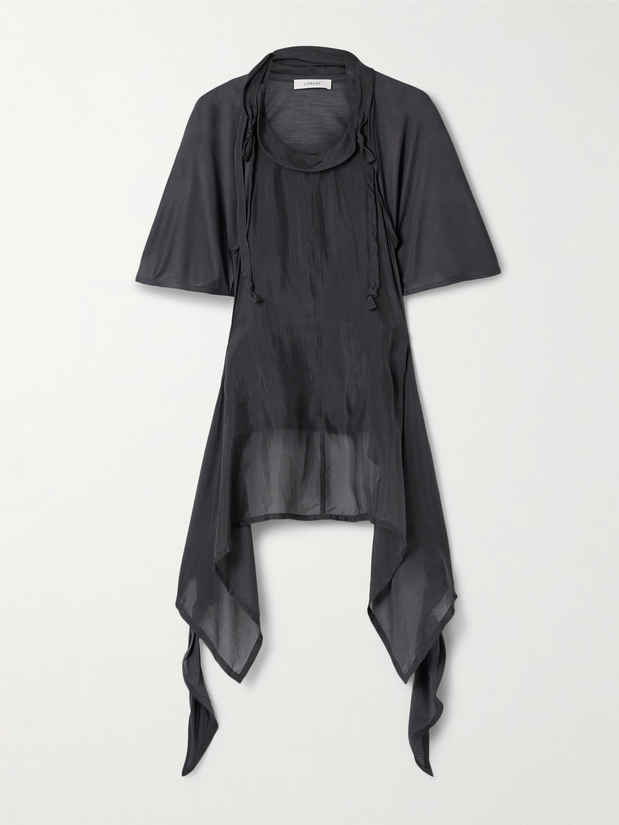Lemaire Draped Convertible Paneled Organic Silk-chiffon And Silk-jersey Top In Gray