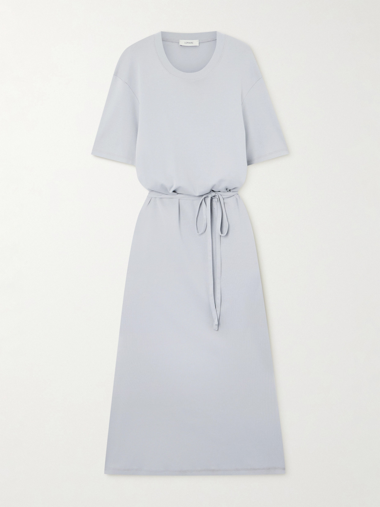Lemaire Belted Cotton-jersey Midi Dress In Blue