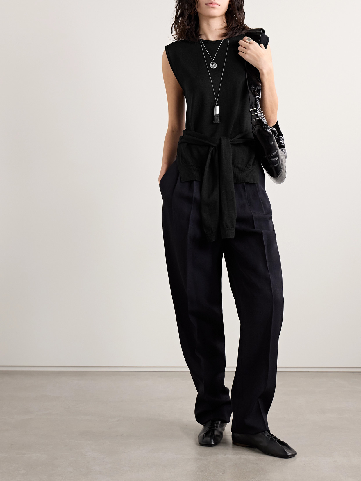 Lemaire Tie-detailed Wool-blend Tank In Black