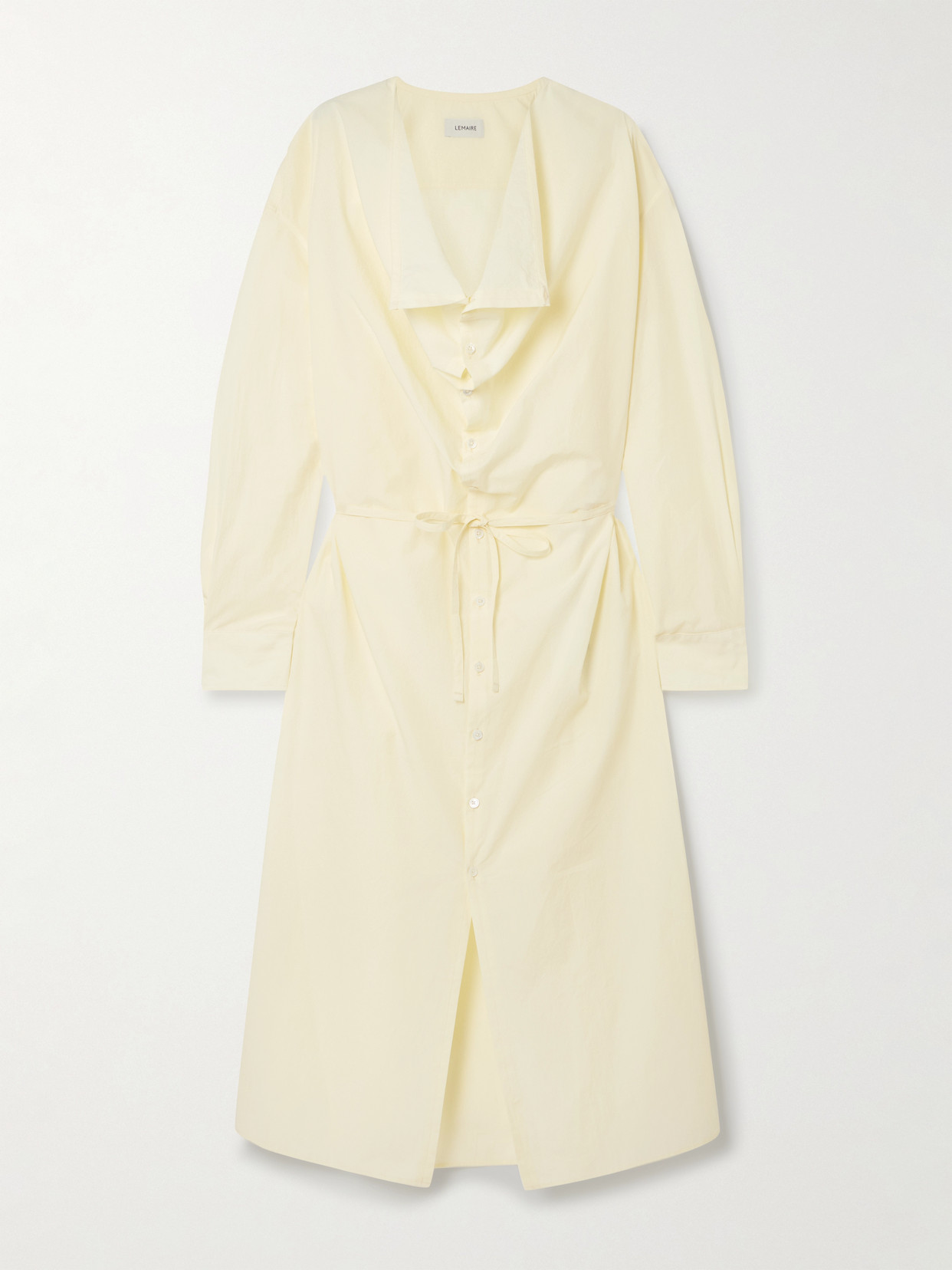 Lemaire Asymmetric Belted Cotton-crepe Midi Dress In Yellow