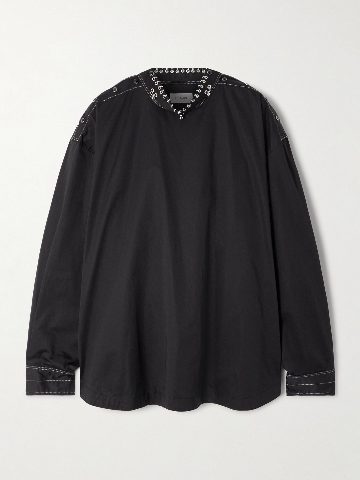 Lemaire Metal Embellished Asymmetric Button Detail Top In Black