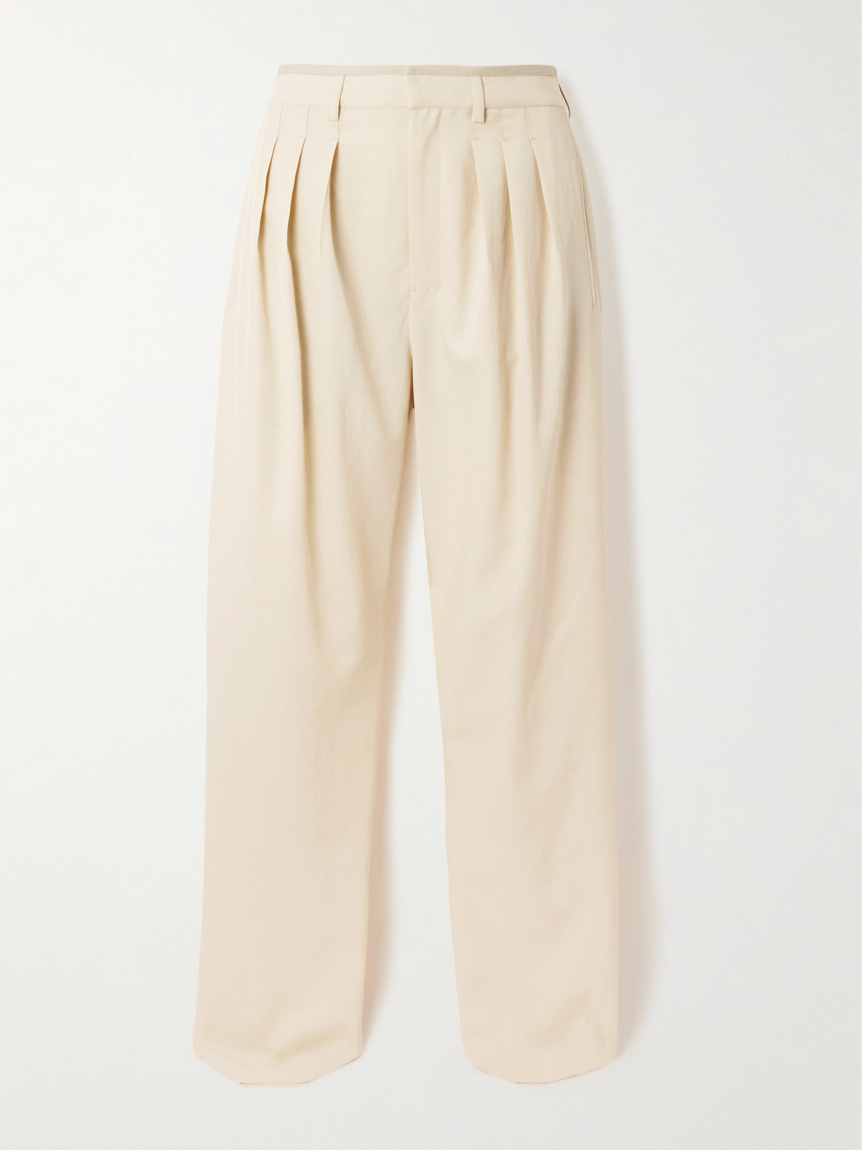 Lemaire Pleated Wool-blend Straight-leg Pants In Cream