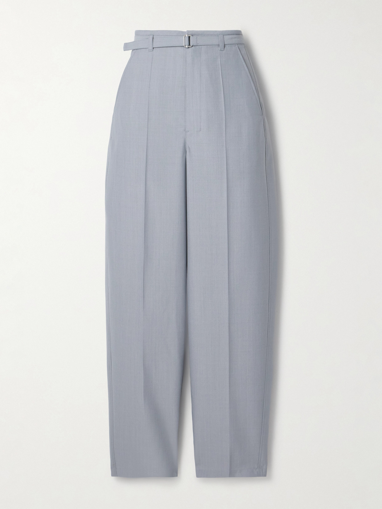 Lemaire Belted Woven Straight-leg Pants In Blue