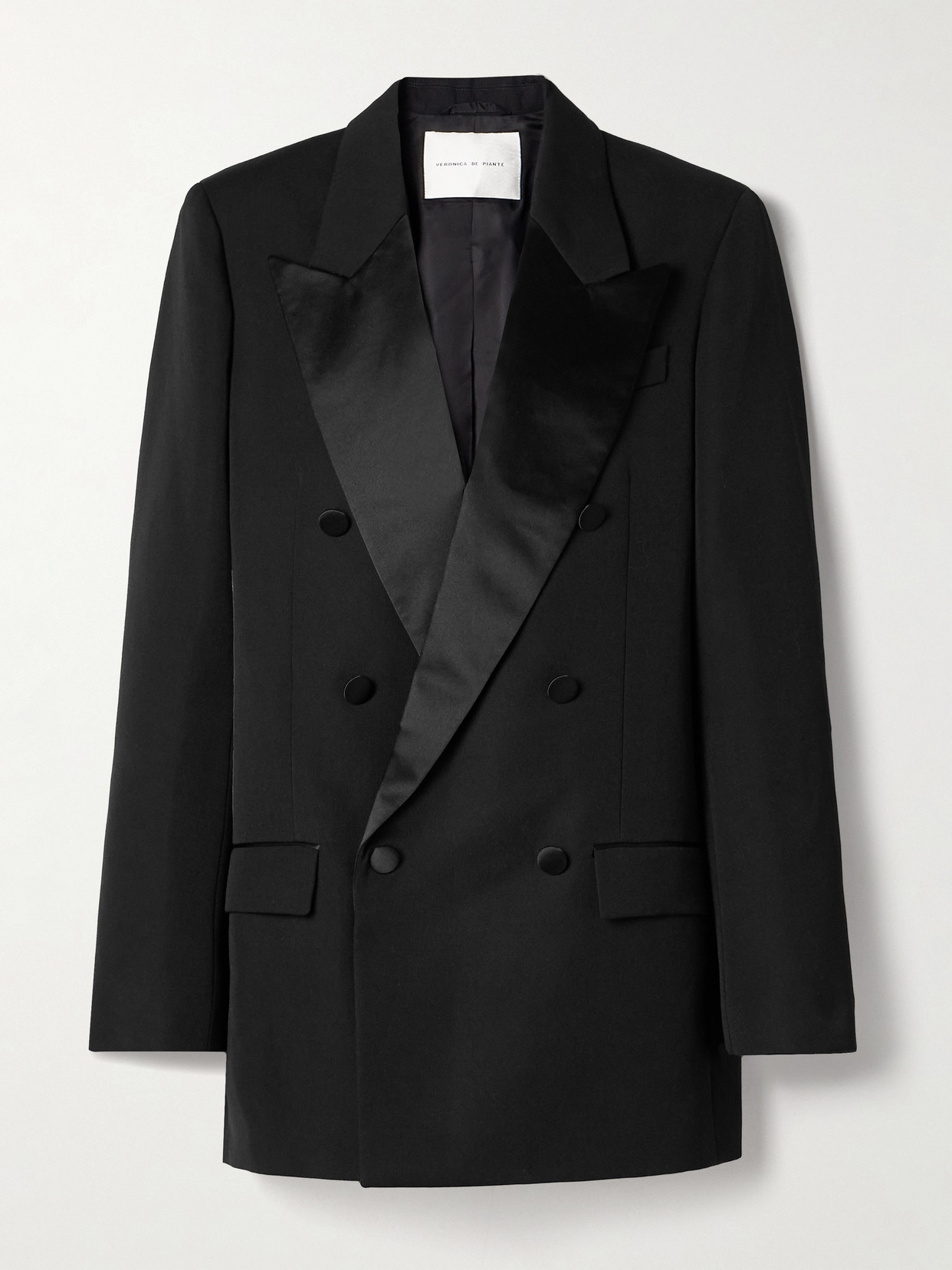 Veronica De Piante Evelyn Satin-trimmed Grain De Poudre Wool Blazer In Black