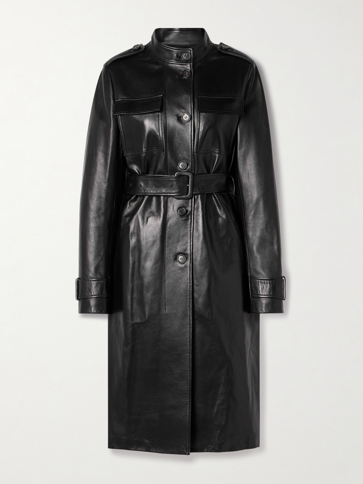Veronica De Piante Celine Belted Leather Trench Coat In Black