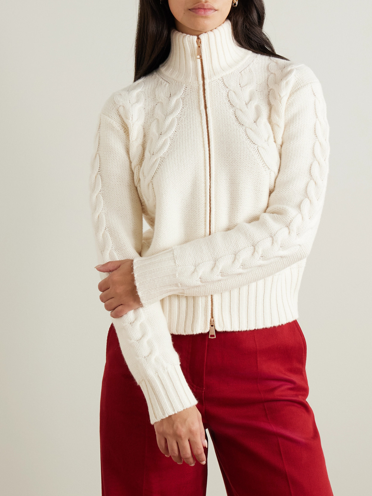 Max Mara Mabel Cable-knit Wool And Cashmere-blend Cardigan In White
