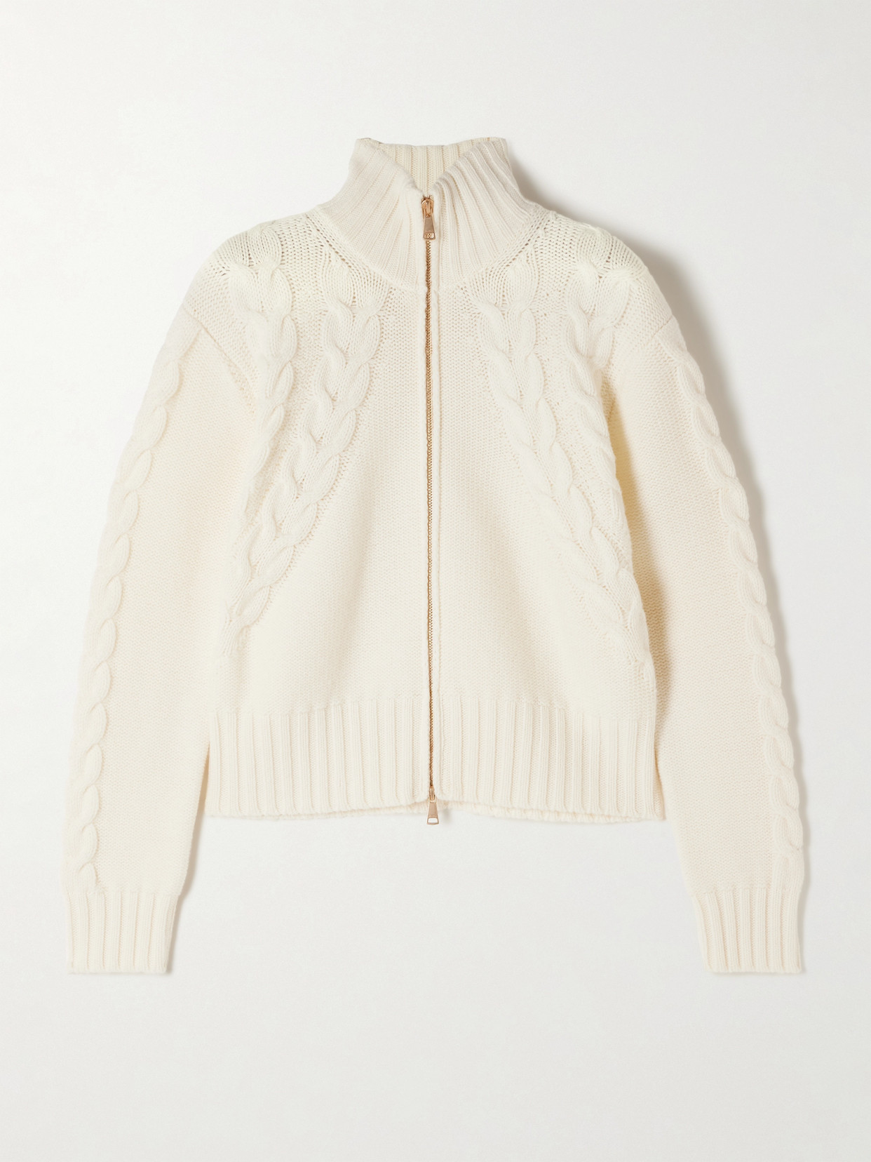 Max Mara Mabel Cable-knit Wool And Cashmere-blend Cardigan In White