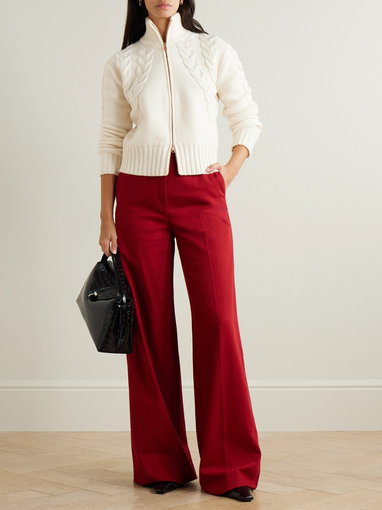 Max Mara Mabel Cable-knit Wool And Cashmere-blend Cardigan In White
