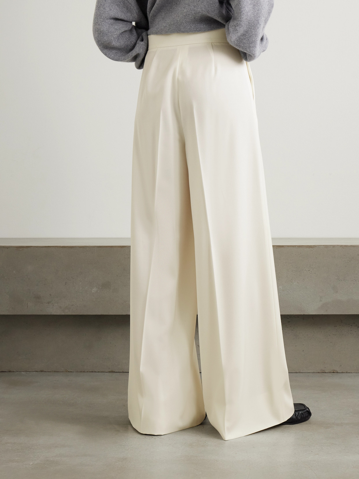 Max Mara Ninfa Wool-twill Wide-leg Pants In White