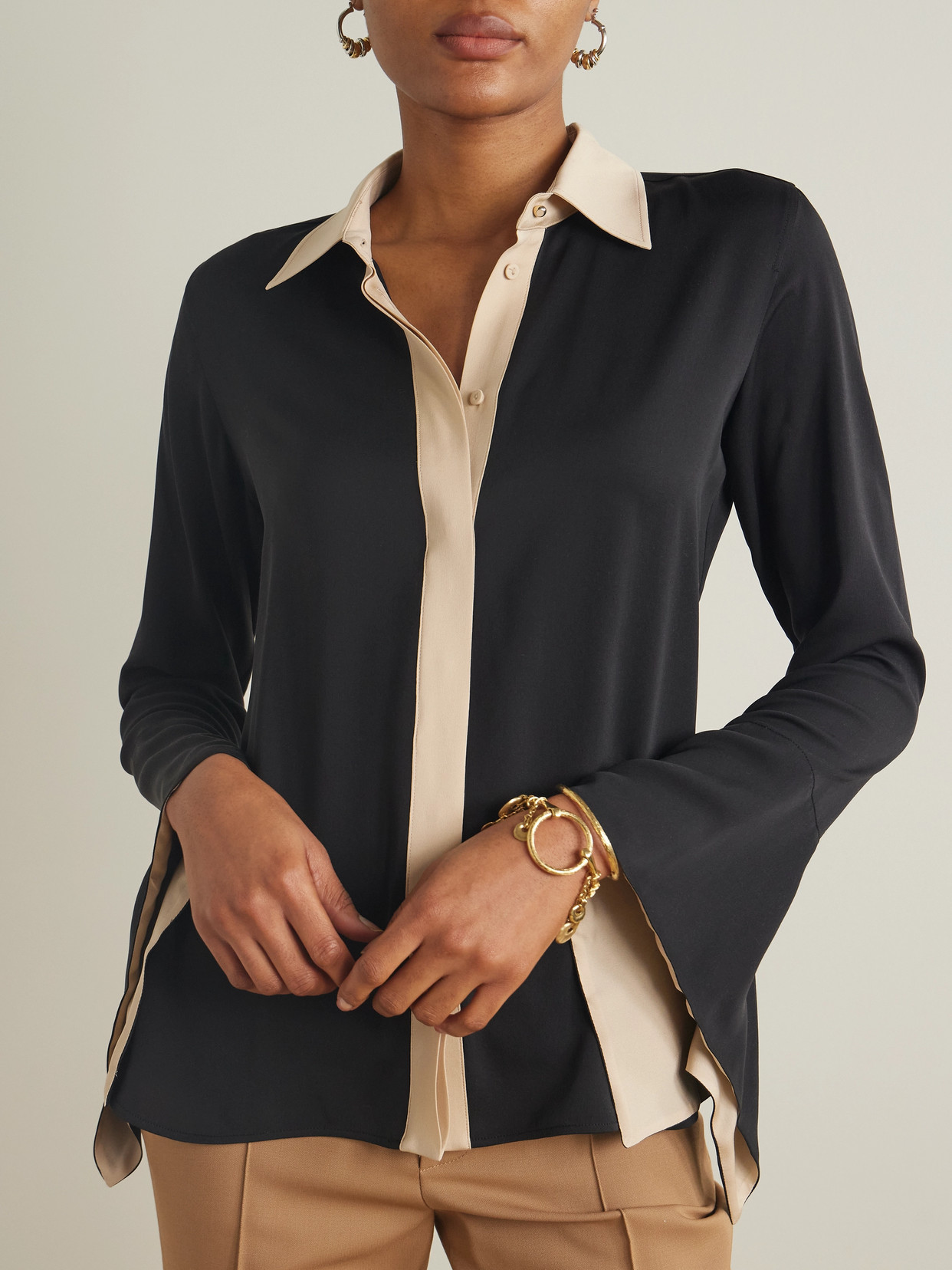 Max Mara Pio Silk Charmeuse Shirt In Black