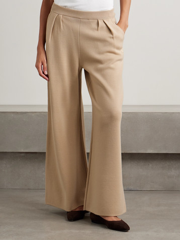 Max Mara Embroidered pleated wool wide-leg pants