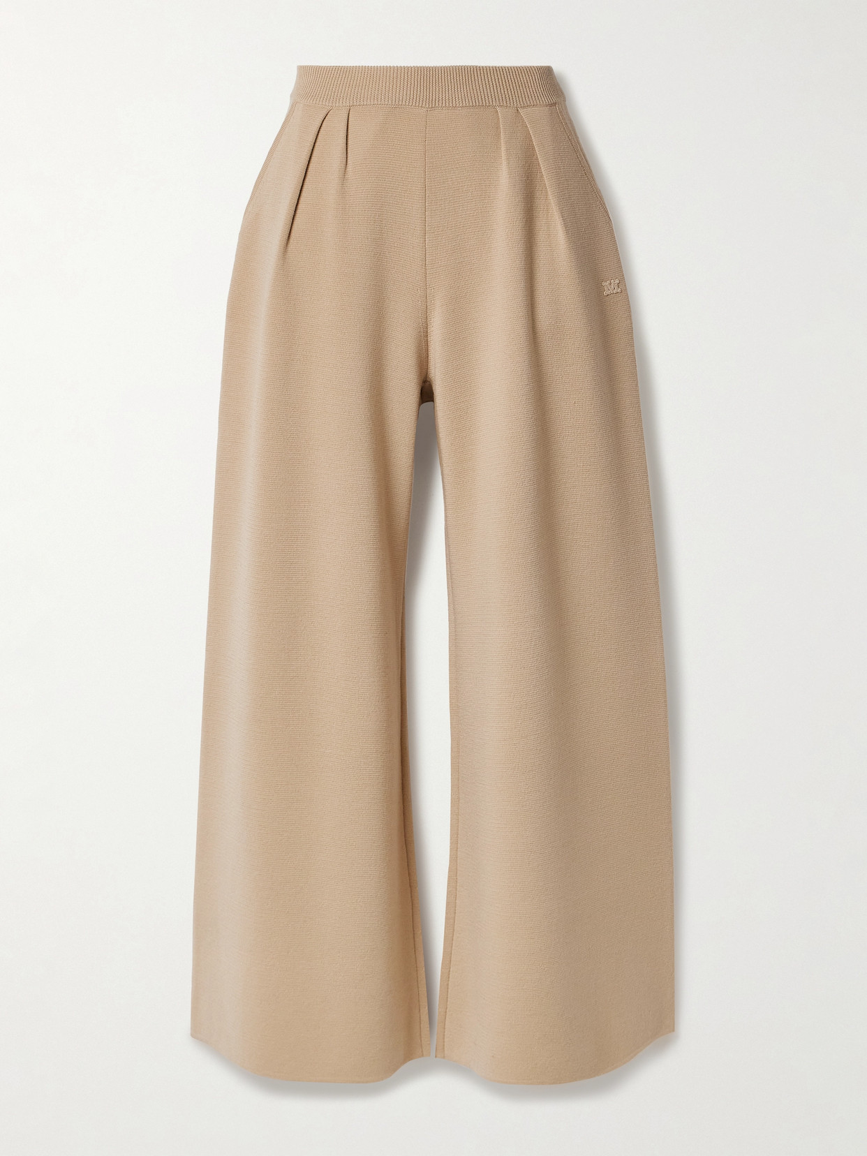 Max Mara Embroidered Pleated Wool Wide-leg Pants In Neutrals