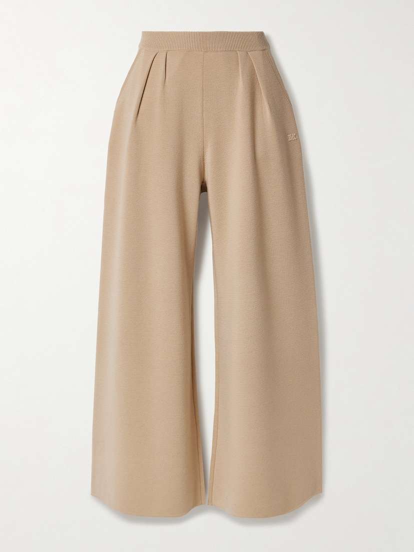Max Mara Embroidered Pleated Wool Wide-leg Pants