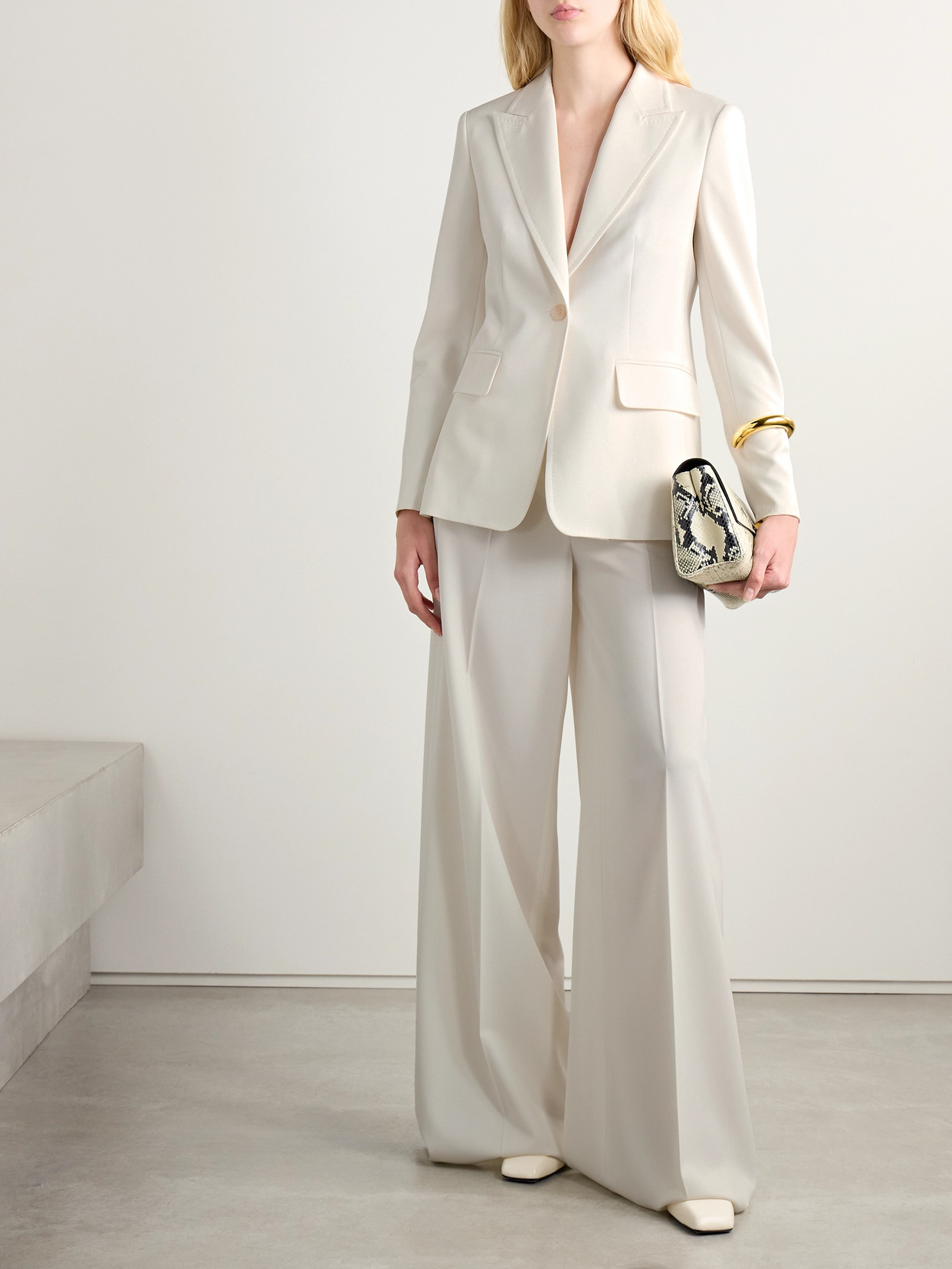 Max Mara Palchi Wool-twill Blazer In White