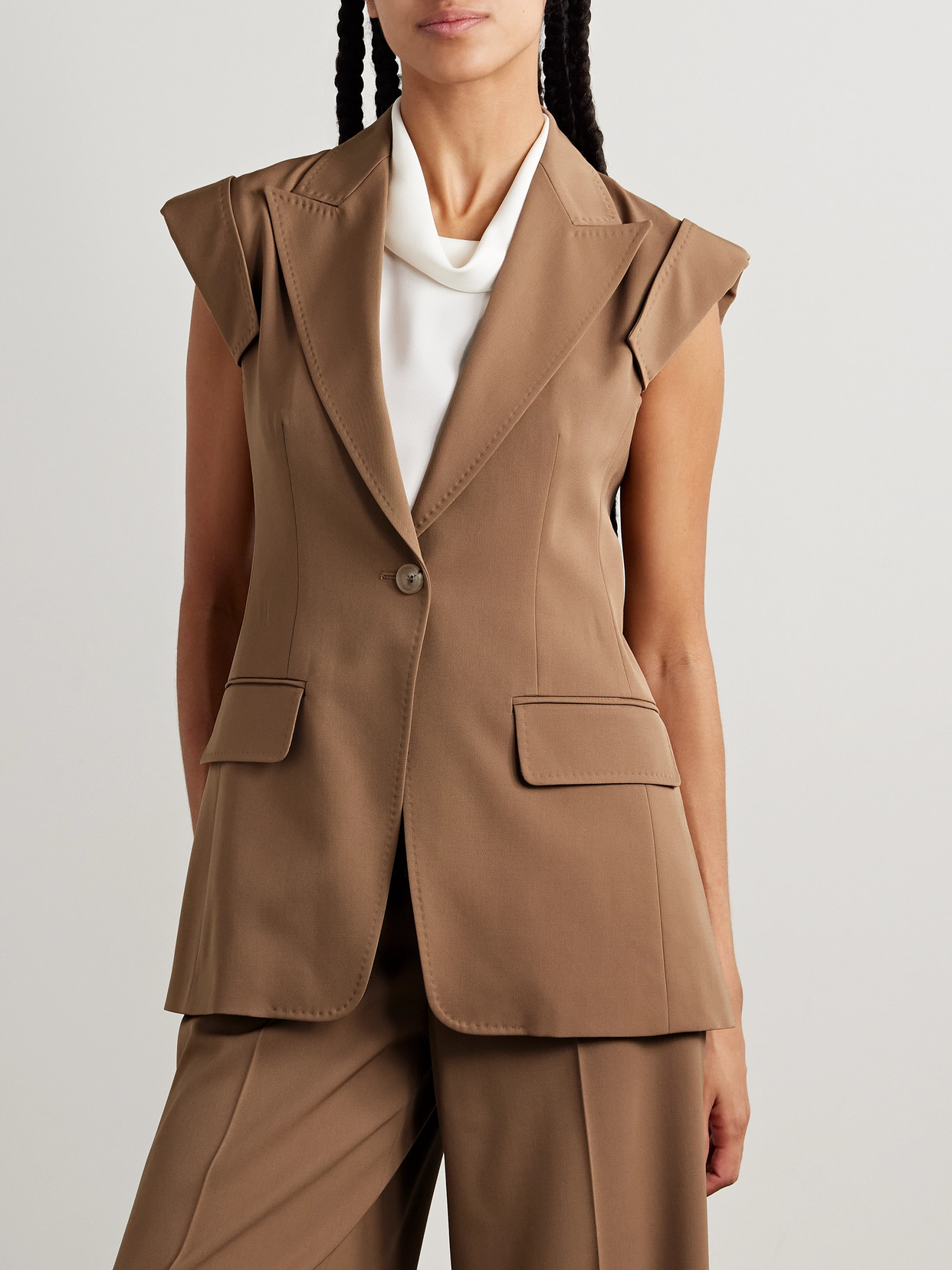 Max Mara Wool-twill Vest In Brown
