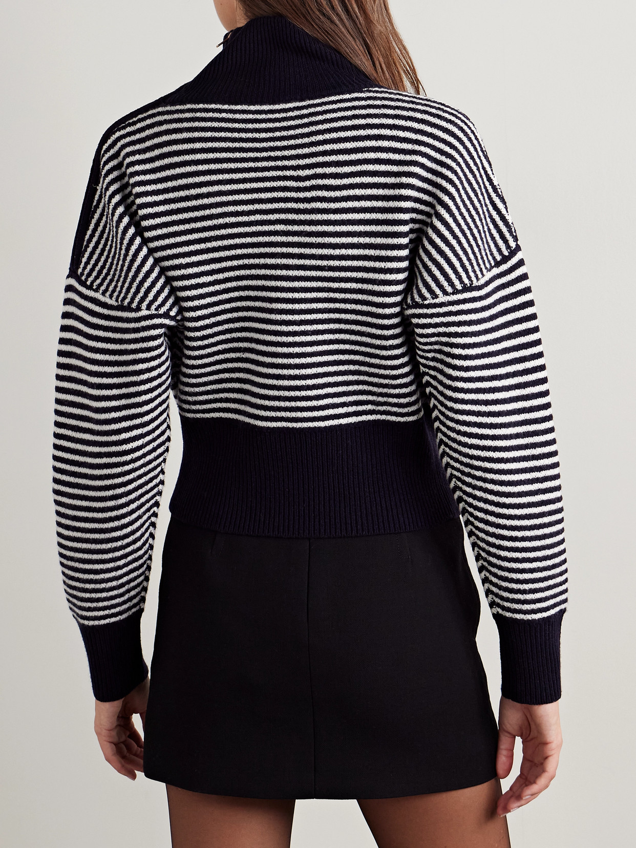 Max Mara Bessica Zip-detailed Striped Wool And Cashmere-blend Turtleneck Sweater In Blue