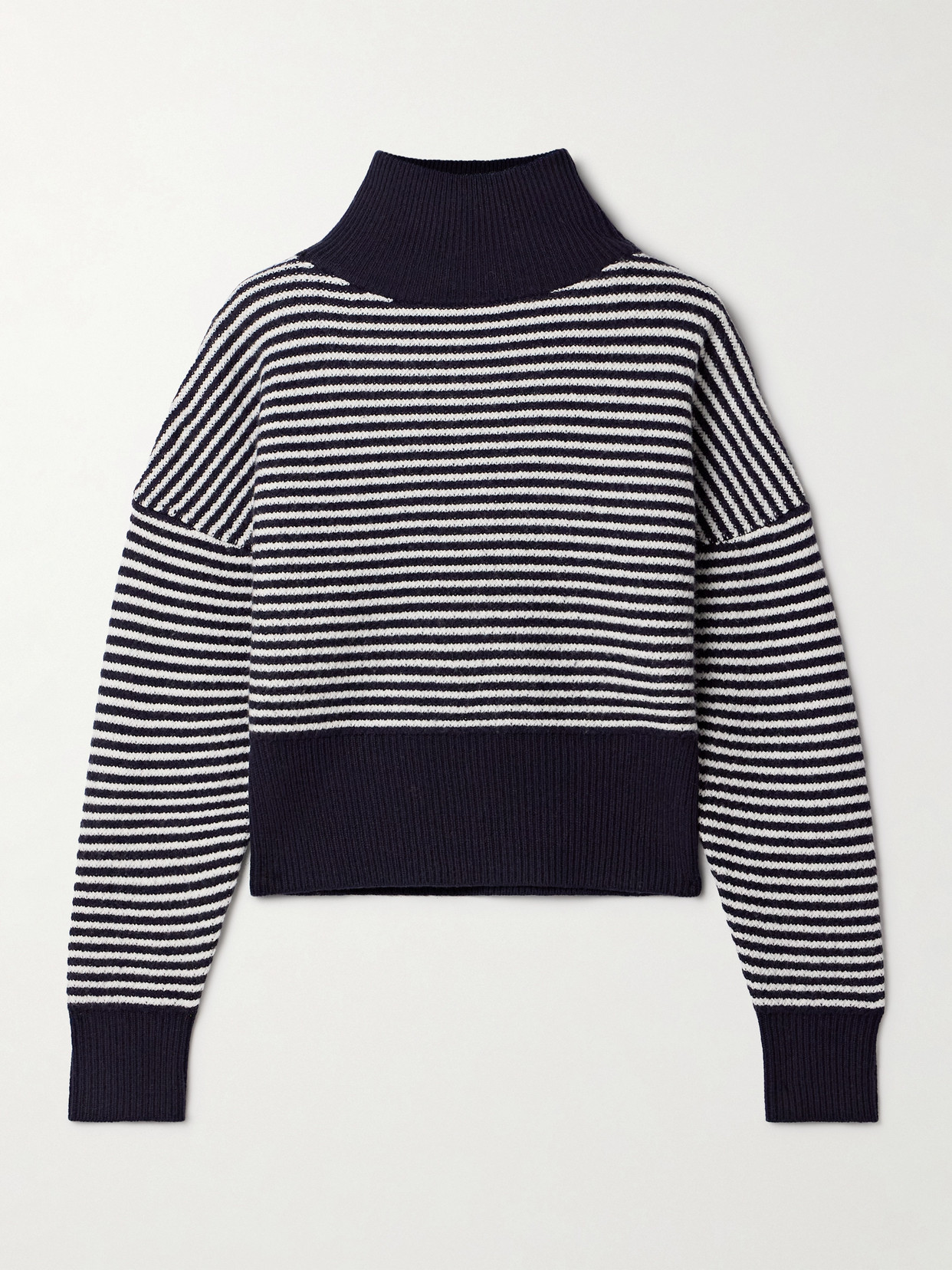 Max Mara Bessica Zip-detailed Striped Wool And Cashmere-blend Turtleneck Sweater In Blue