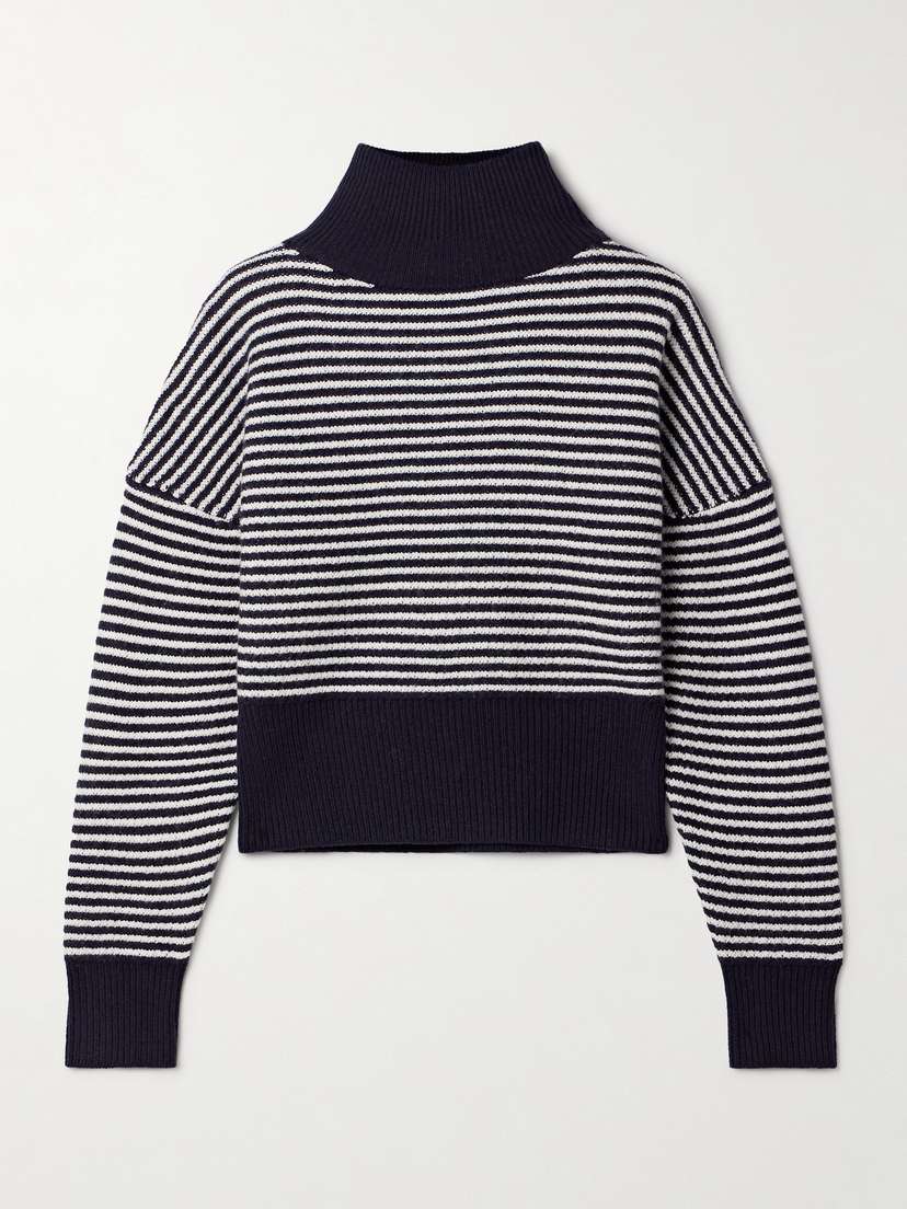 Max Mara Bessica Zip-detailed Striped Wool And Cashmere-blend Turtleneck Sweater