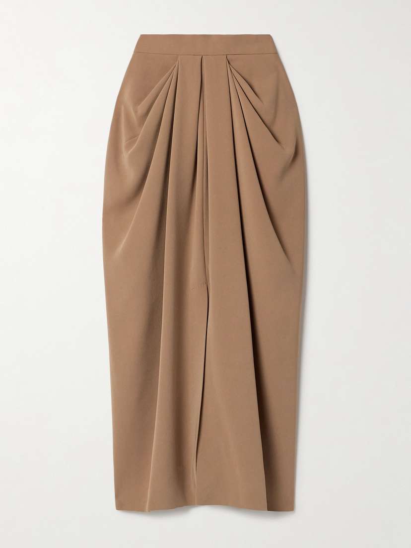 Max Mara Ridente Asymmetric Draped Crepe Maxi Skirt