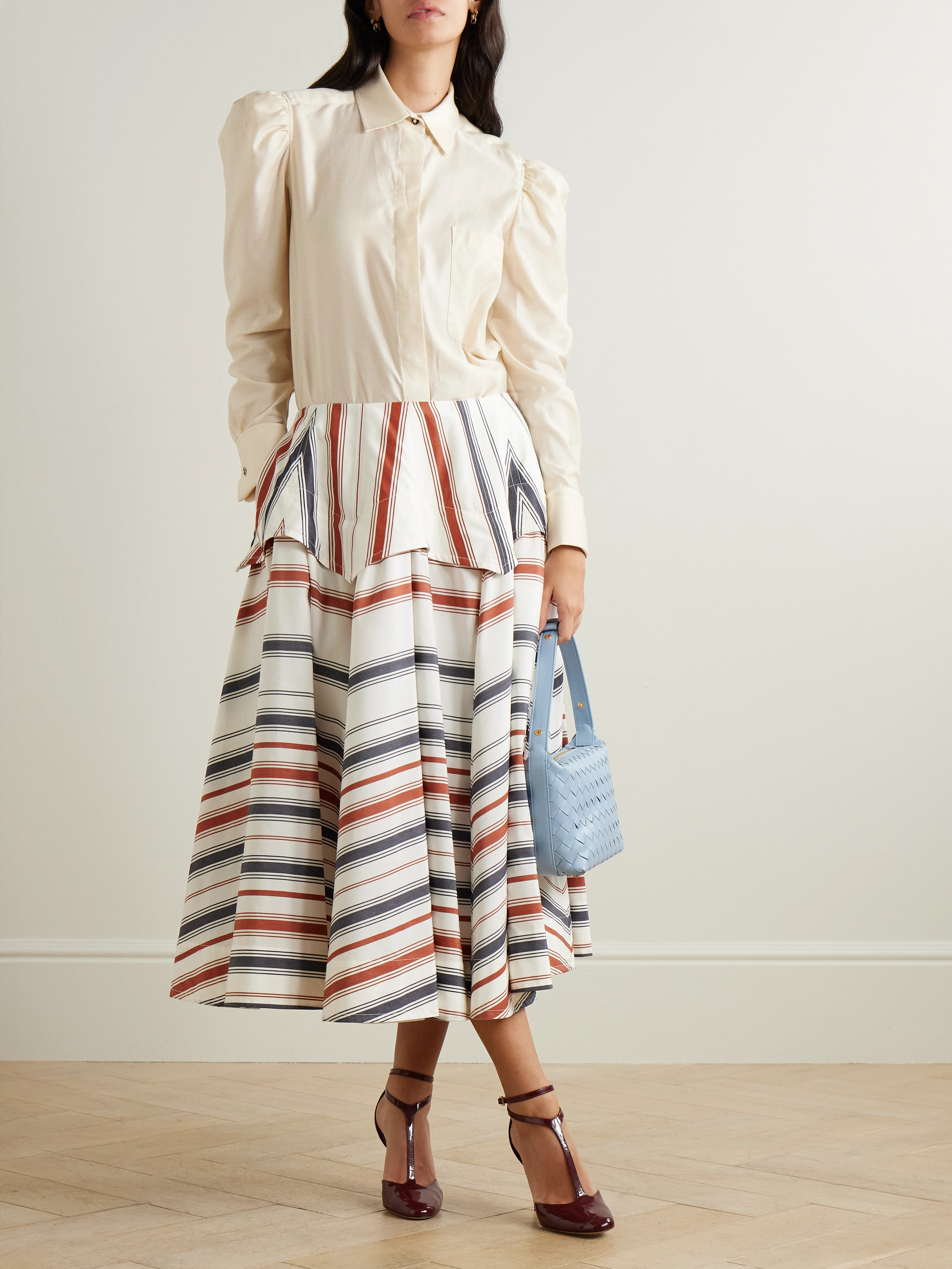 sachin and babi light blue dress Marchesa Notte Off-Shoulder Floral Applique Midi Dress