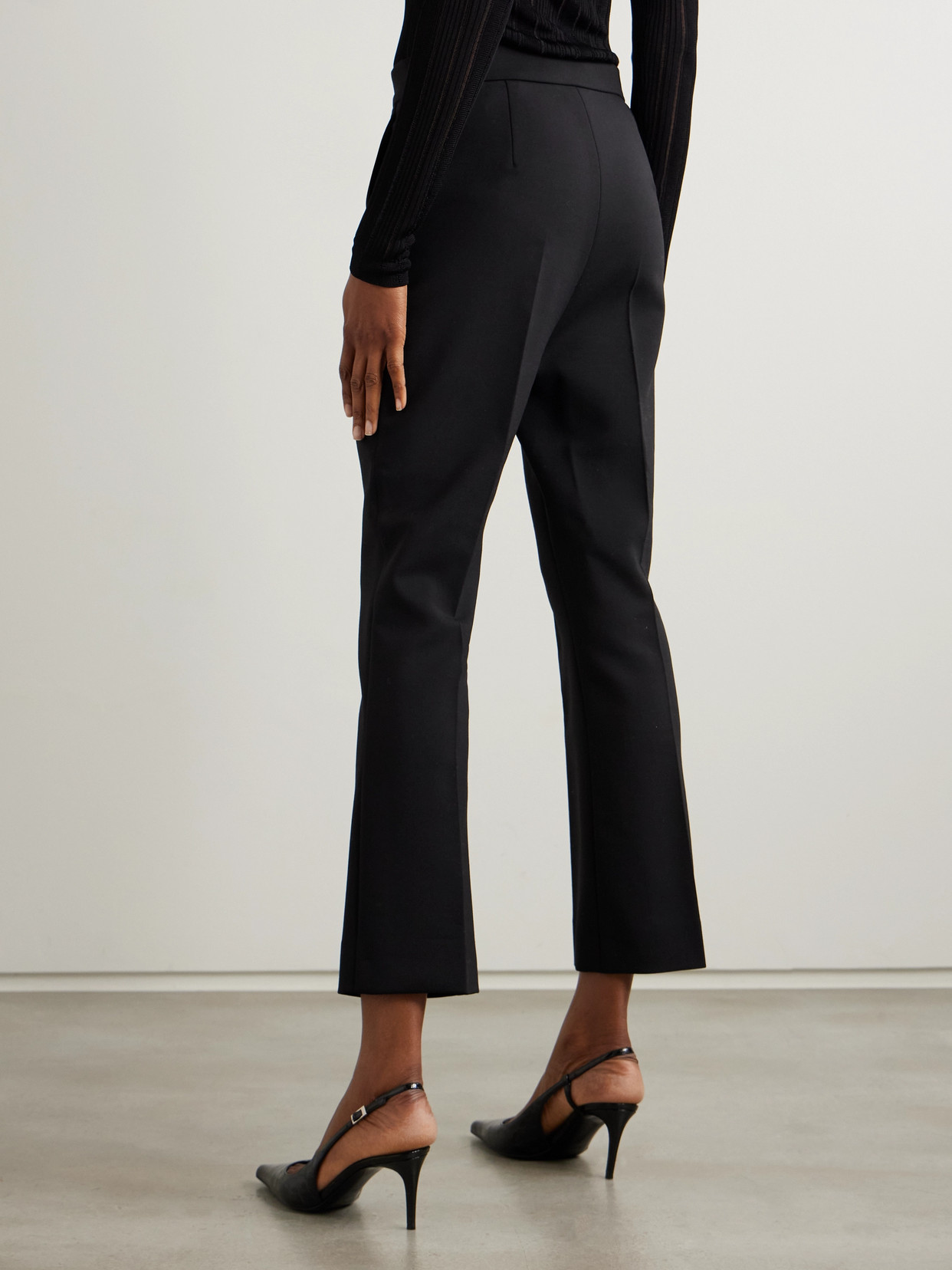 Max Mara Cropped Wool-blend Crepe Slim-leg Pants In Black