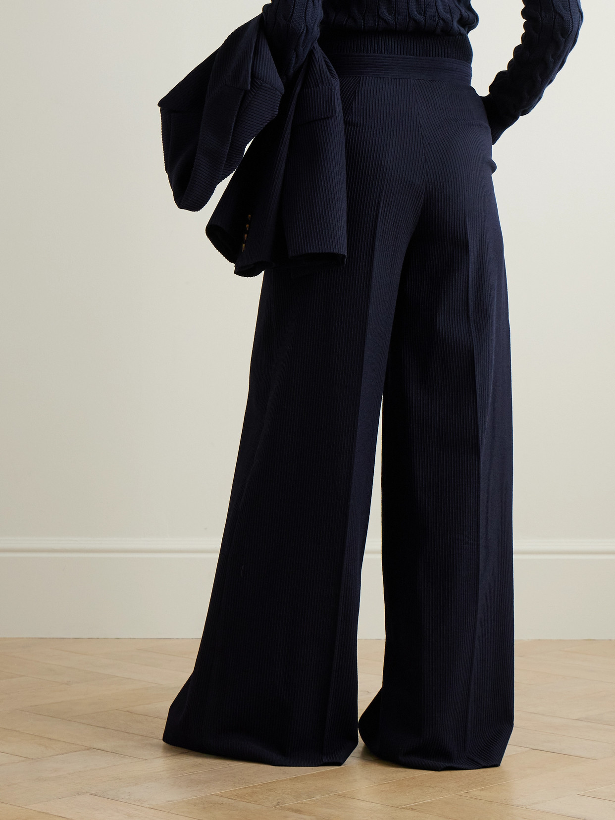 Max Mara Pagano Ribbed Wool-blend Blazer In Blue