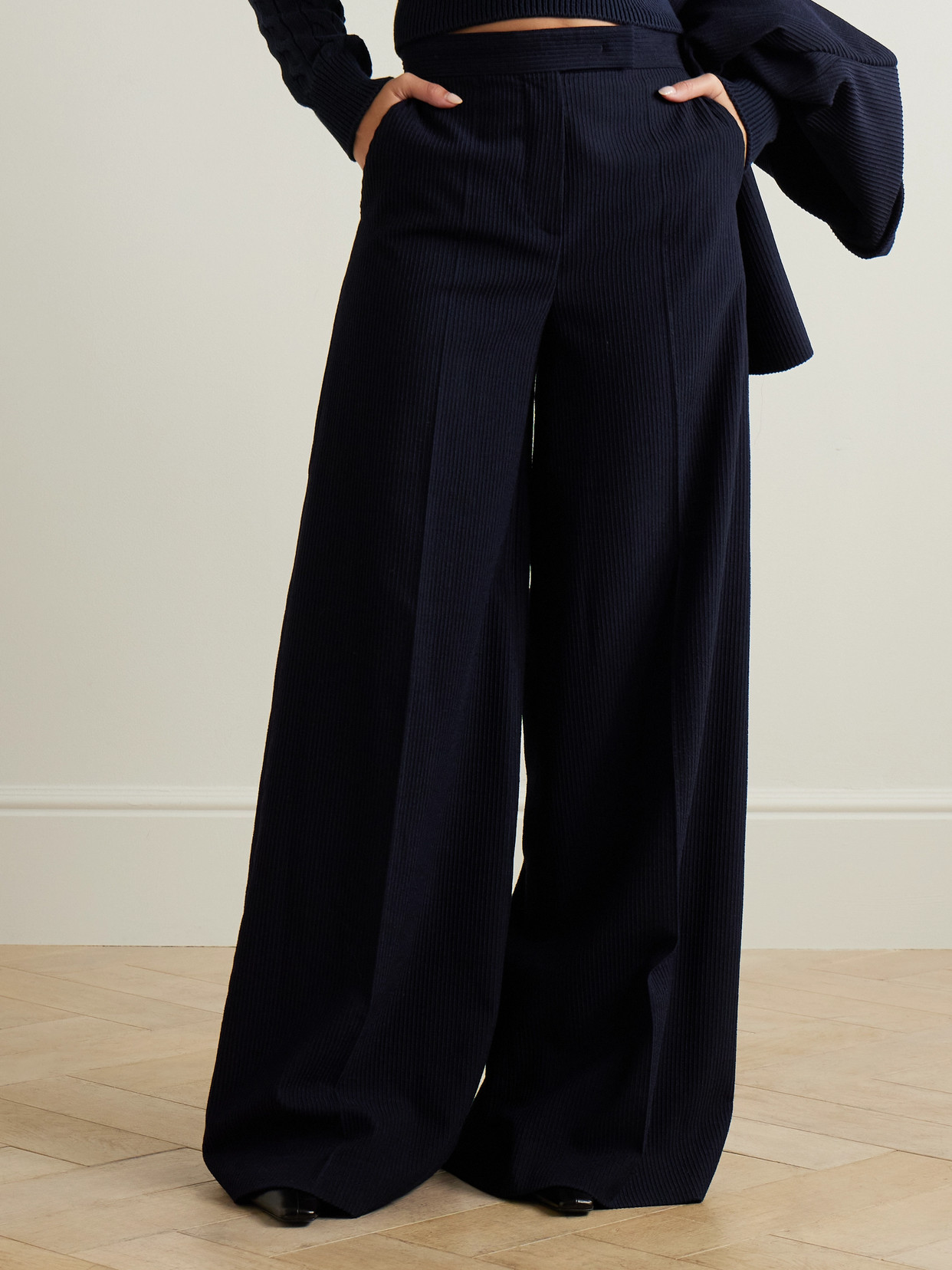 Max Mara Pagano Ribbed Wool-blend Blazer In Blue