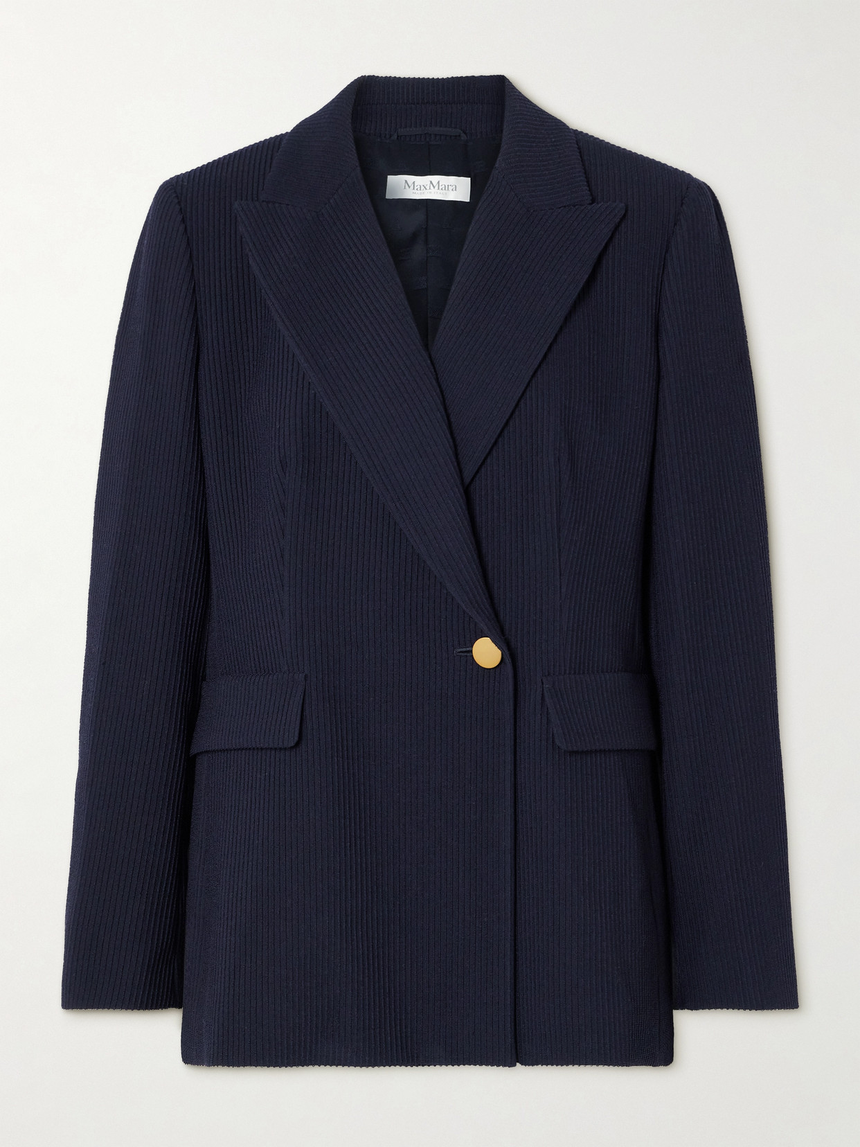 Max Mara Pagano Ribbed Wool-blend Blazer In Blue