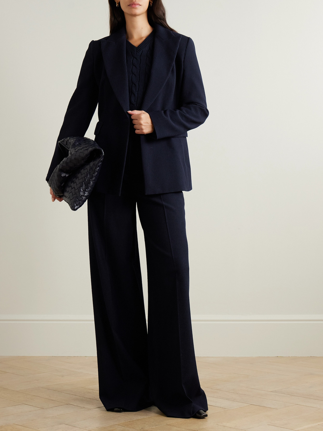 Max Mara Pagano Ribbed Wool-blend Blazer In Blue