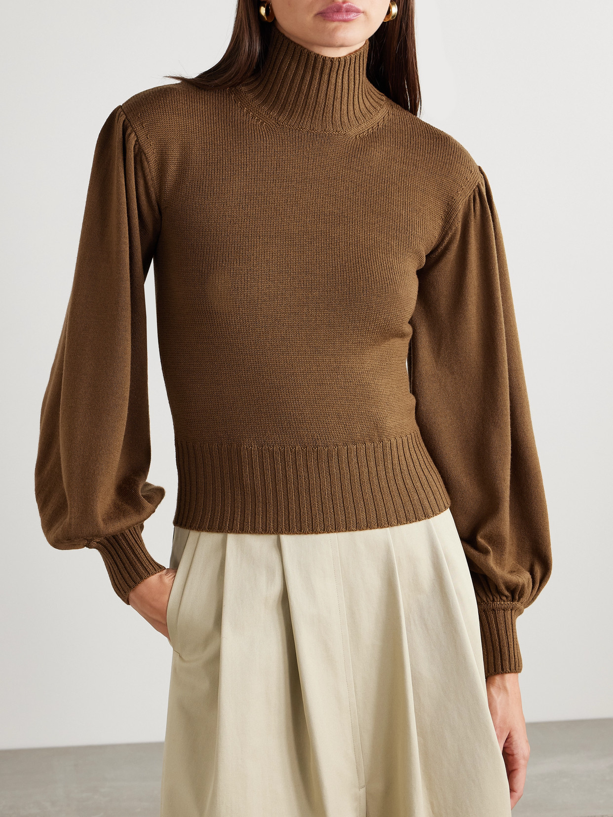 Max Mara Wool Turtleneck Sweater In Brown