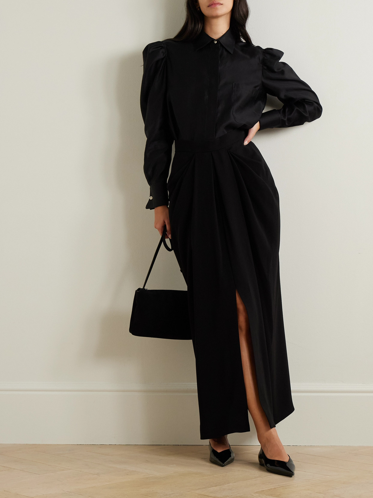 Max Mara Ridente Asymmetric Draped Jersey Skirt In Black