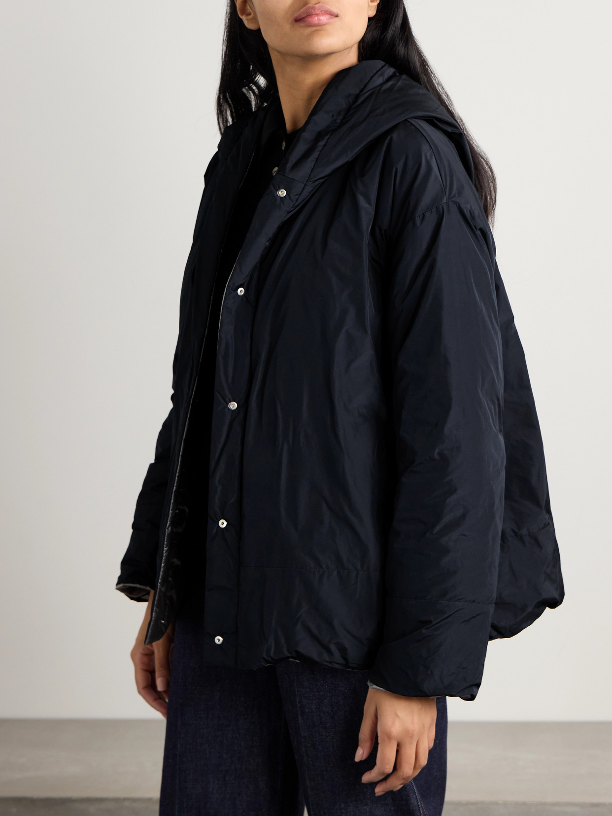Max Mara Nico Reversible Hooded Padded Quilted Shell Down Coat In Gray