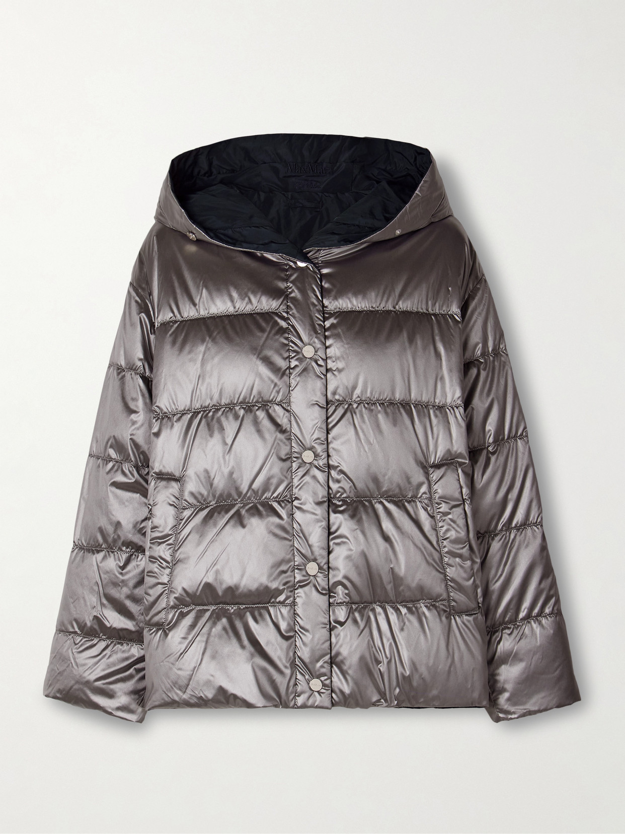 Max Mara Nico Reversible Hooded Padded Quilted Shell Down Coat In Gray