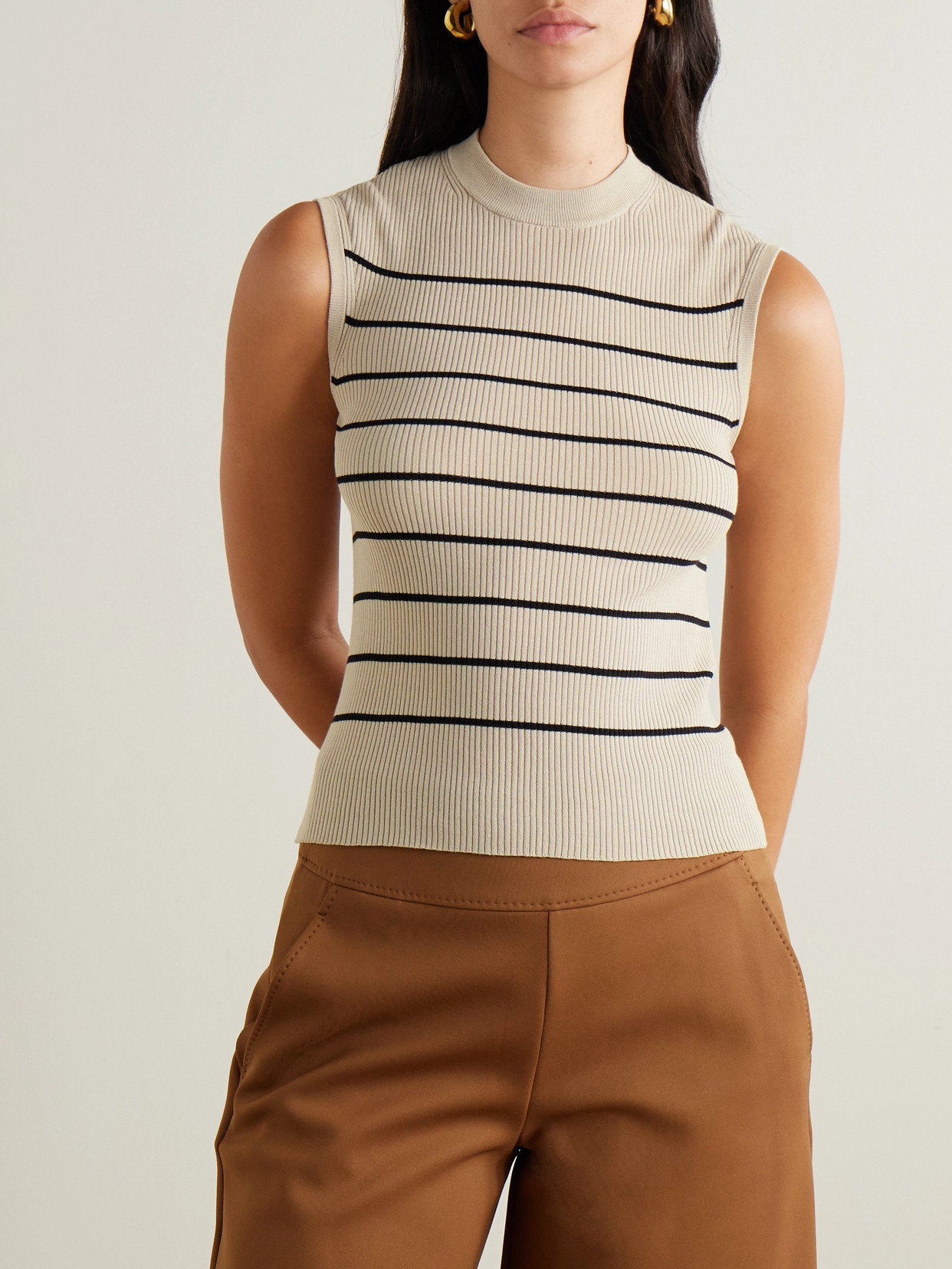 Max Mara Giara Striped Ribbed Cotton And Silk-blend Tank In Neutrals