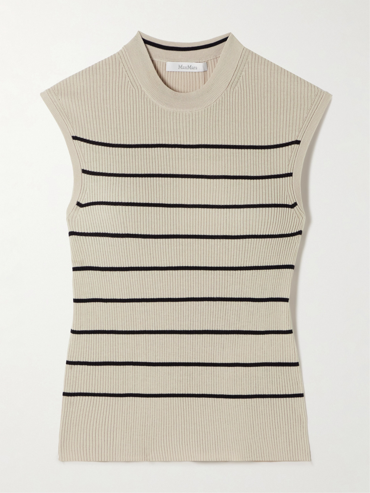 Max Mara Giara Striped Ribbed Cotton And Silk-blend Tank In Neutrals