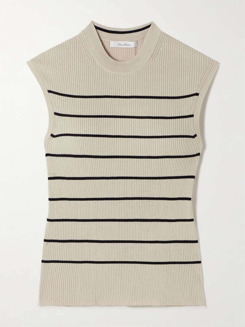Max Mara Giara Striped Ribbed Cotton And Silk-blend Tank