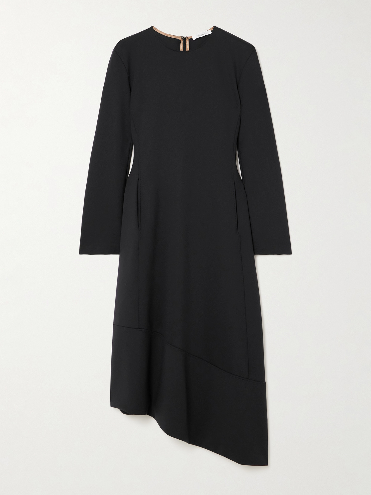 Max Mara Asymmetric Satin Midi Dress In Black
