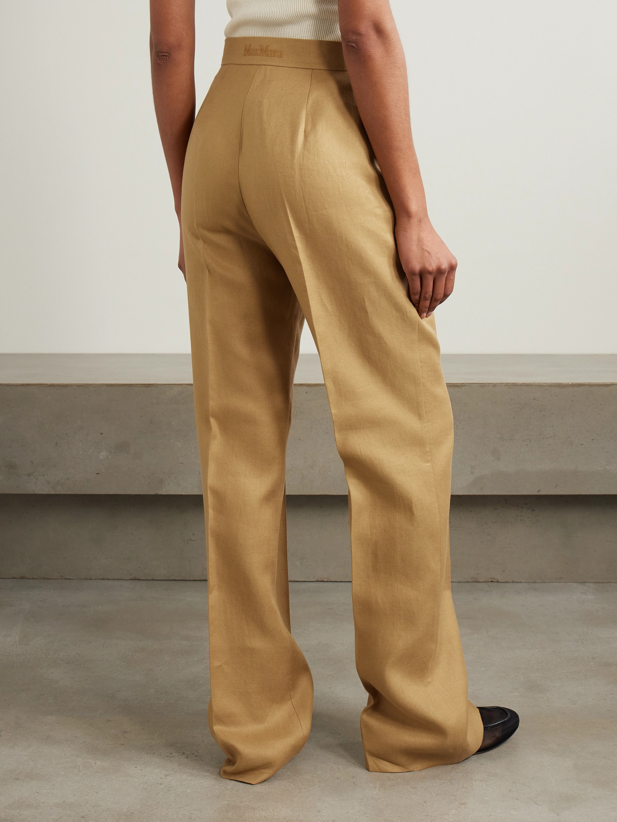 Max Mara Aversa embroidered linen wide-leg pants