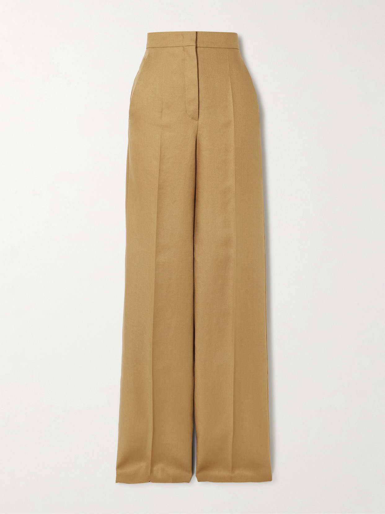 Max Mara Aversa Embroidered Linen Wide-leg Pants In Brown