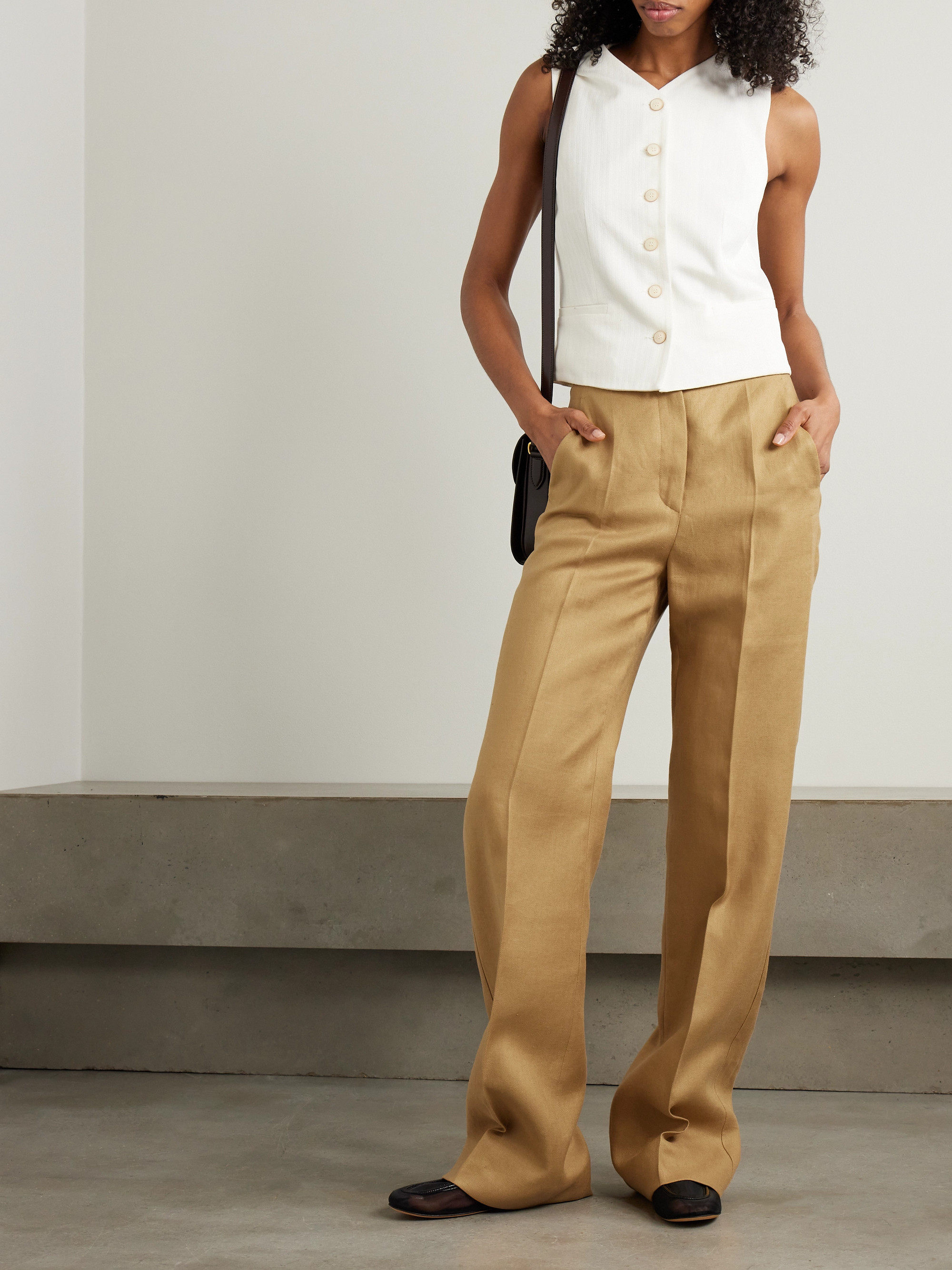 Max Mara Aversa embroidered linen wide-leg pants