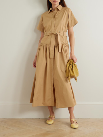 Max Mara Agoraio belted eyelet-embellished cotton-poplin midi shirt dress