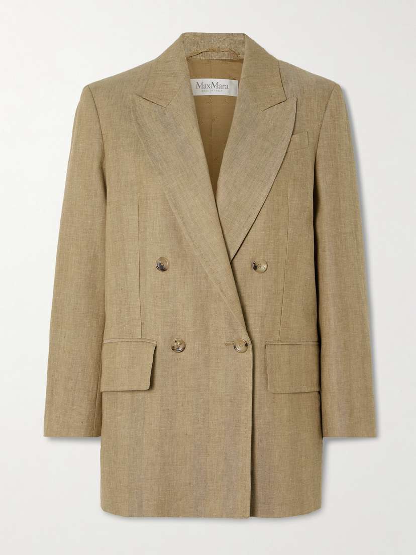 Max Mara Gerla Double-breasted Herringbone Linen Blazer