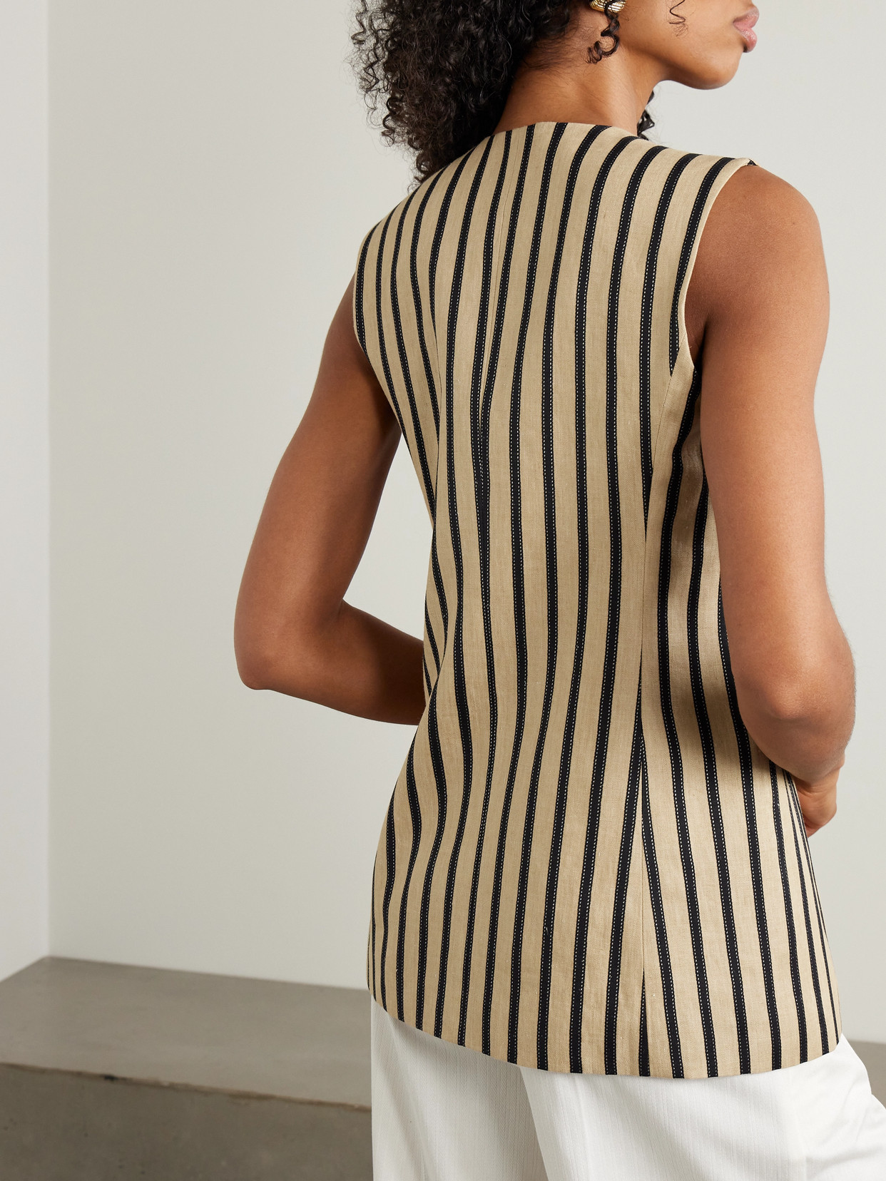Shop Max Mara Rodeo Striped Linen-blend Vest In Neutrals