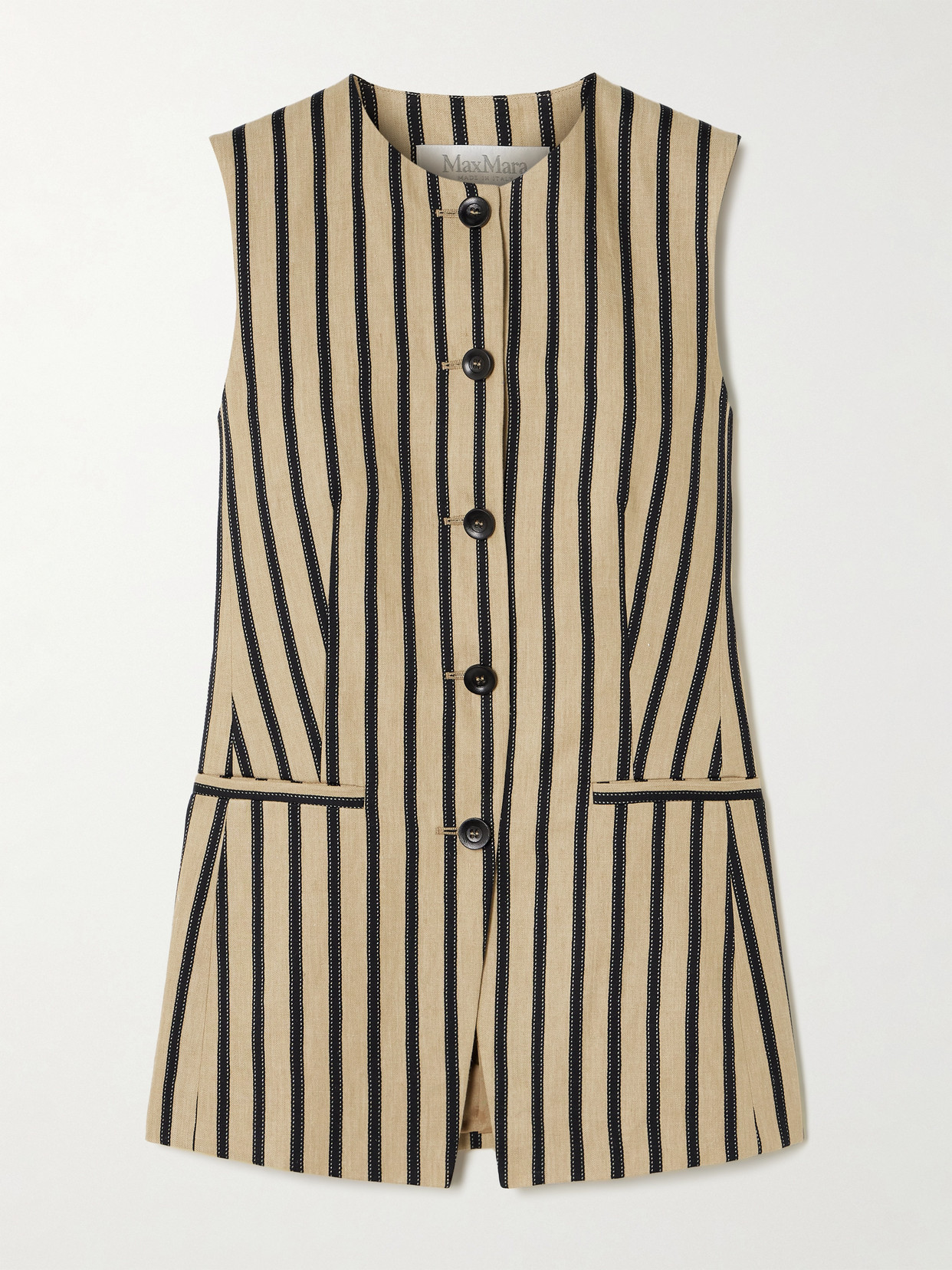 Shop Max Mara Rodeo Striped Linen-blend Vest In Neutrals