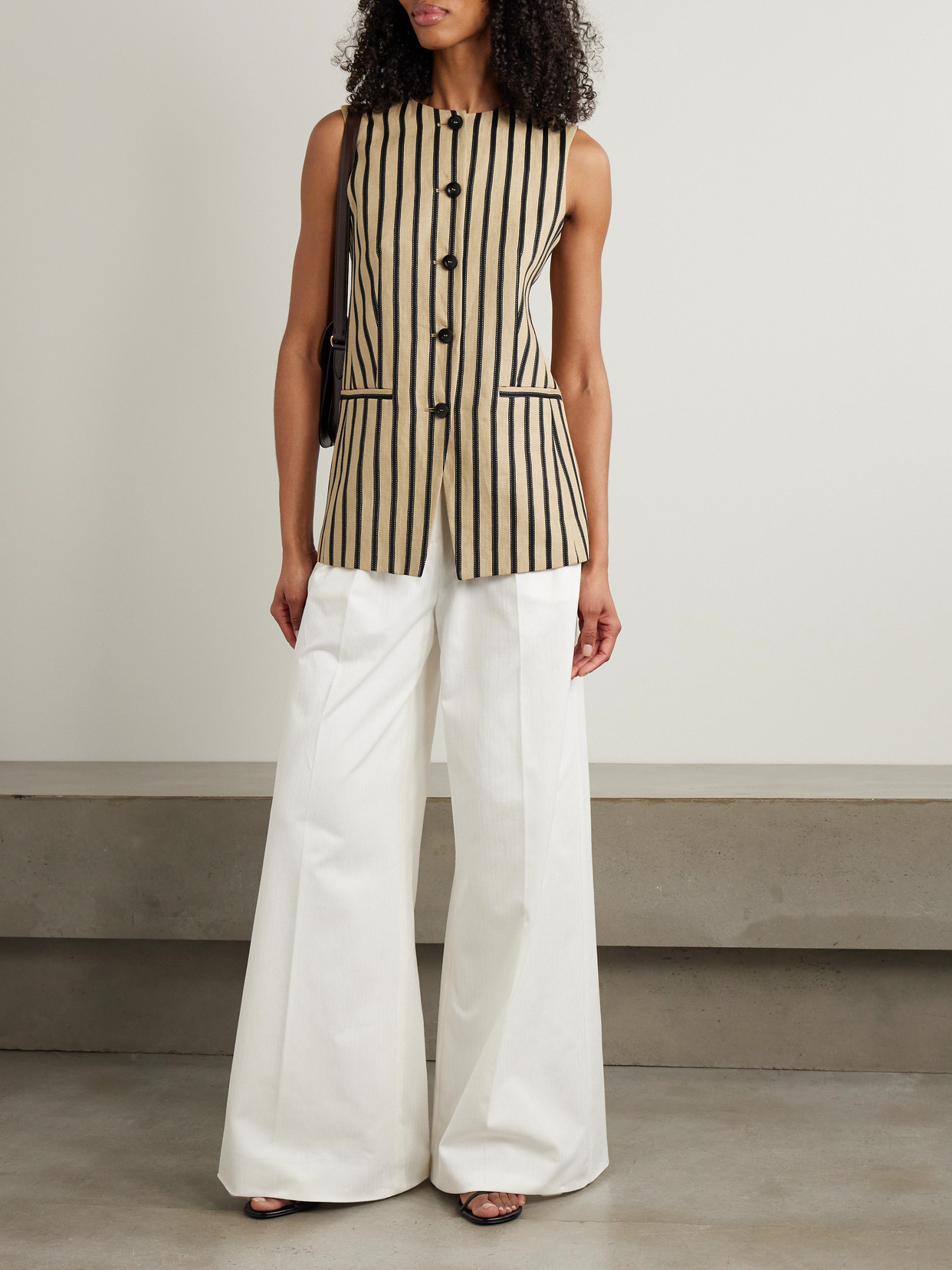 Shop Max Mara Rodeo Striped Linen-blend Vest In Neutrals