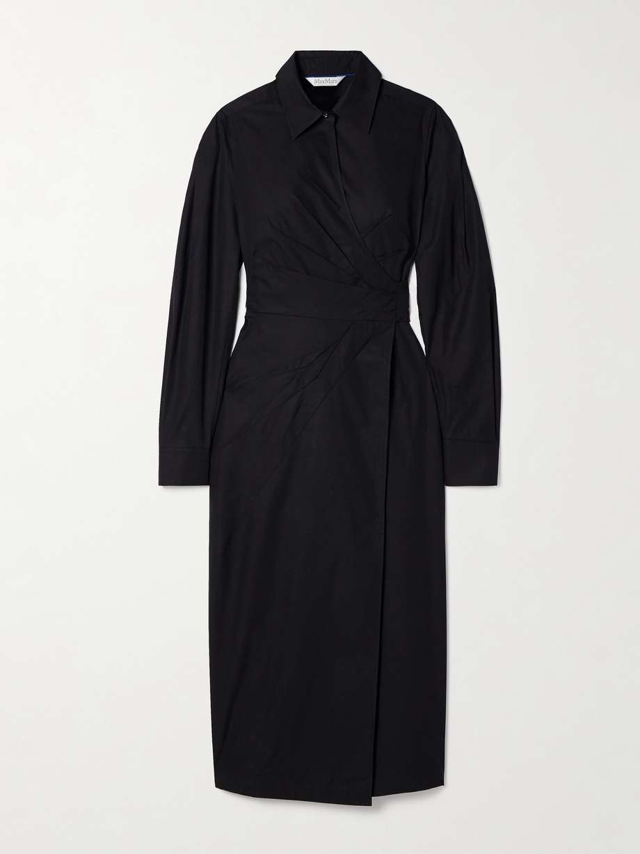agrume pleated cotton-poplin midi wrap dress