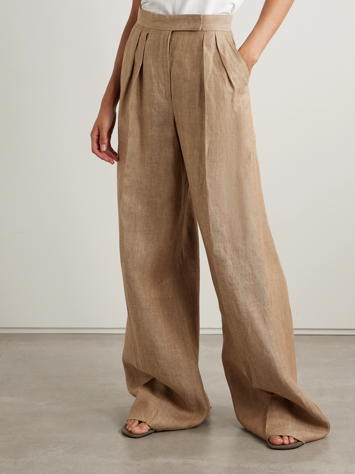 Max Mara Fagus Wool Blend Wide Leg Pants In Brown